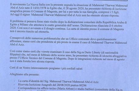 Lungaggini inaccettabili per due famiglie, La Nuova Italia protocolla una lettera in Comune a Magenta